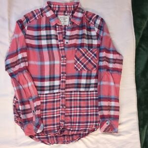 Abercrombie & Fitch Women's Plaid Shirt - Pink and Blue
